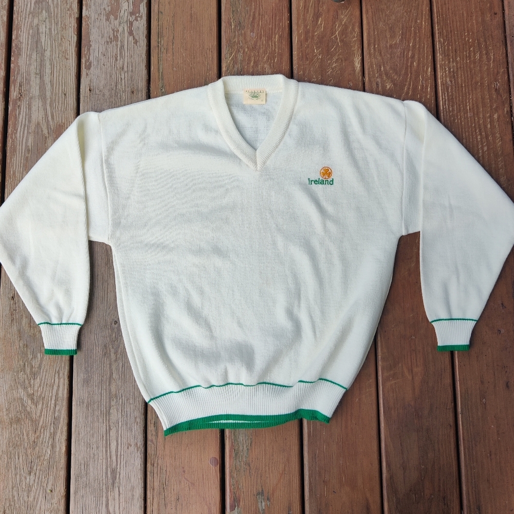Blarney Woolen Mills Ireland Sweater Men's M Grandpa Dad Knit Acrylic Golf White